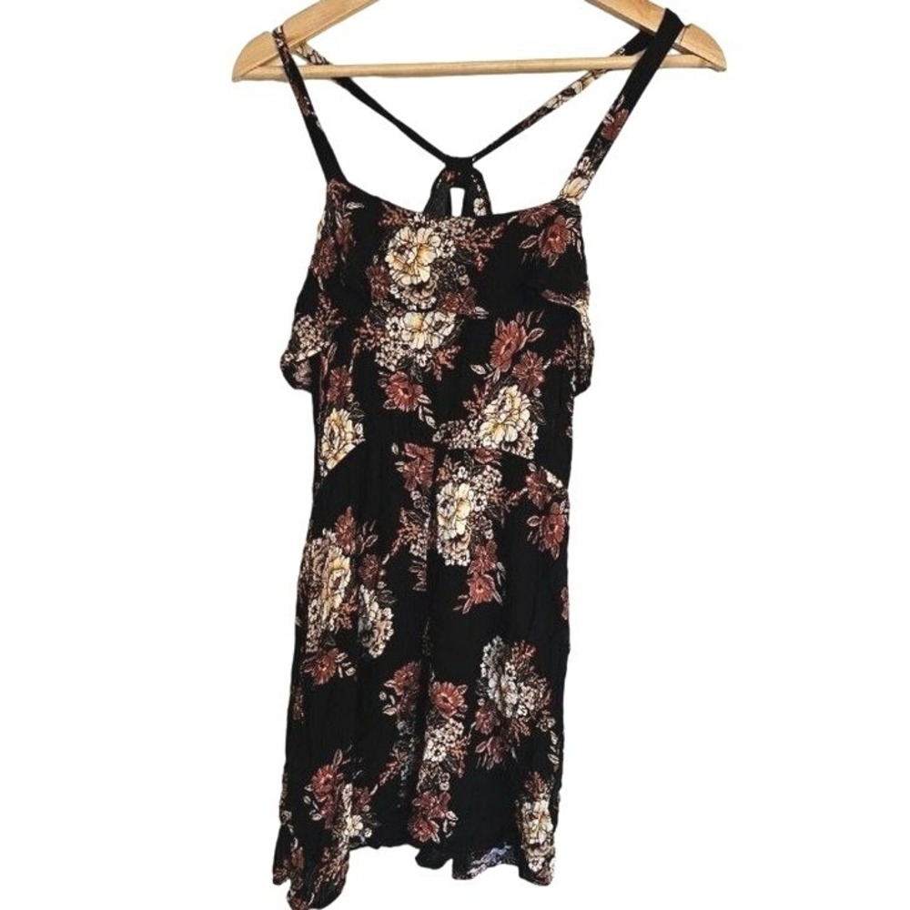 Chloe & Katie Romper Size Small Black Floral T‎ neckline
